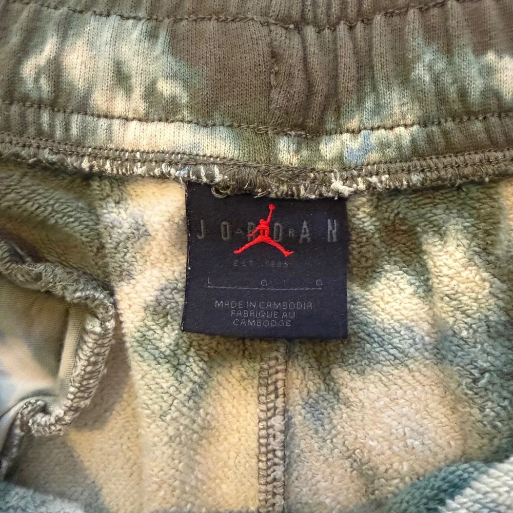 Jordan Flight Mens Large Custom Bleach Tie Dye Fleece Joggers Olive Green L